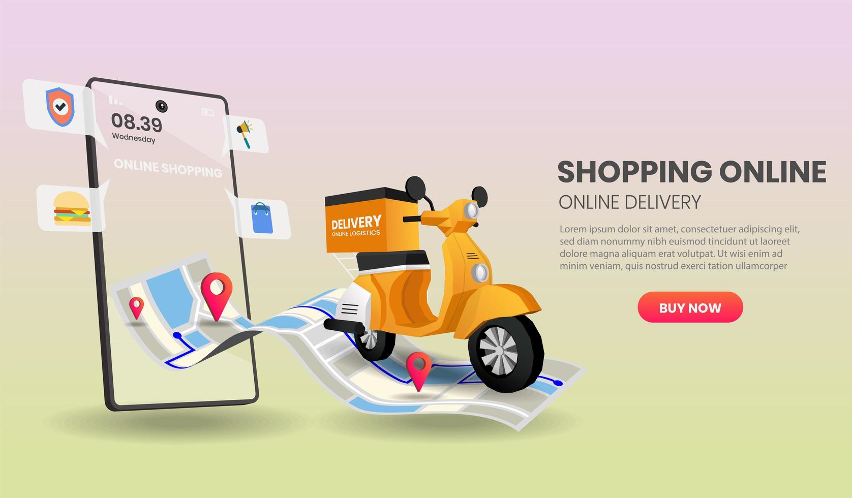 Smartphone Food and Package Ordering and Delivery vector