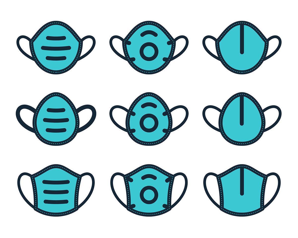 Medical Masks Flat Filled Contoured Icon Set vector