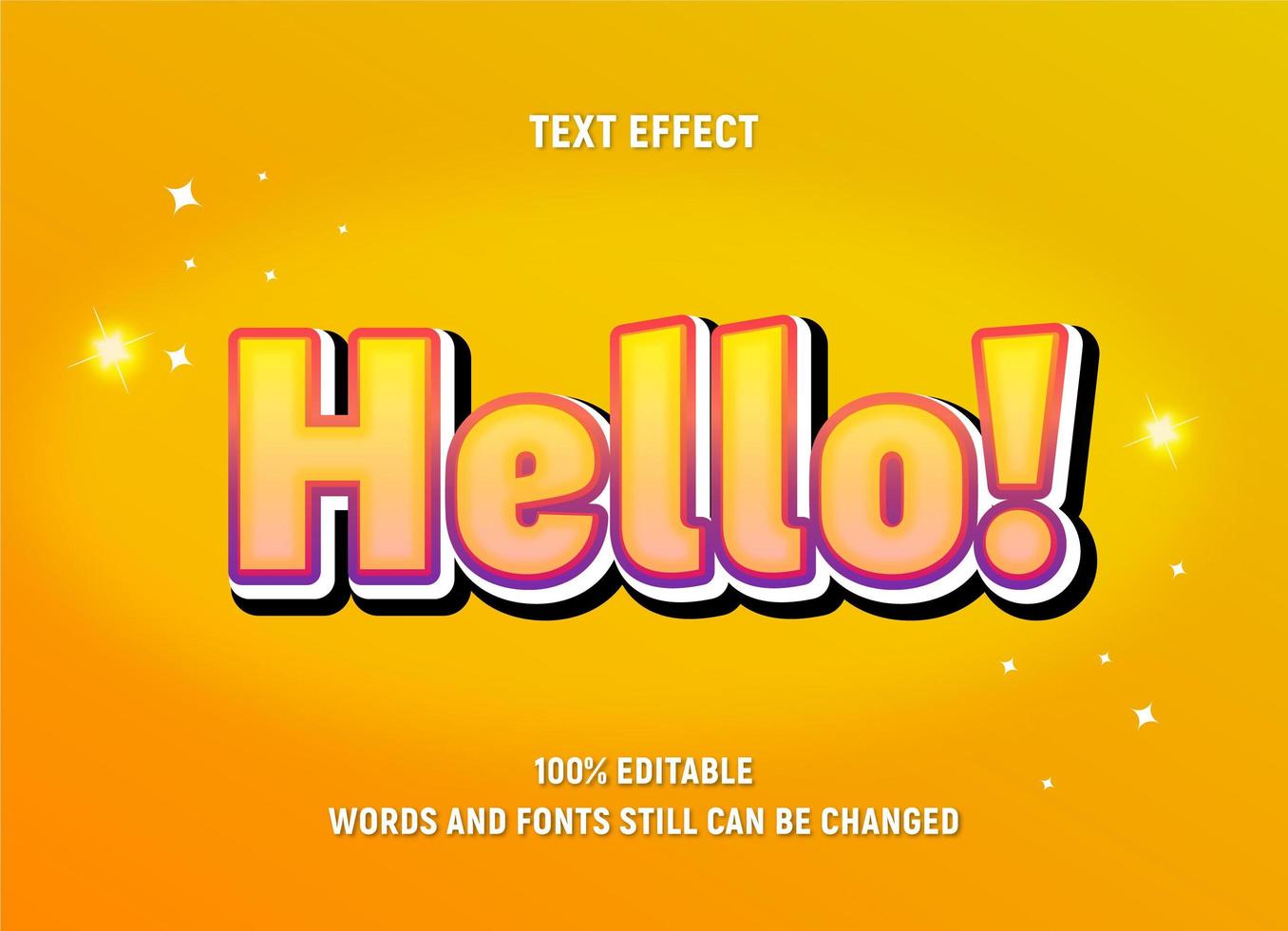 Editable text in yellow with gradient effect and outlines vector
