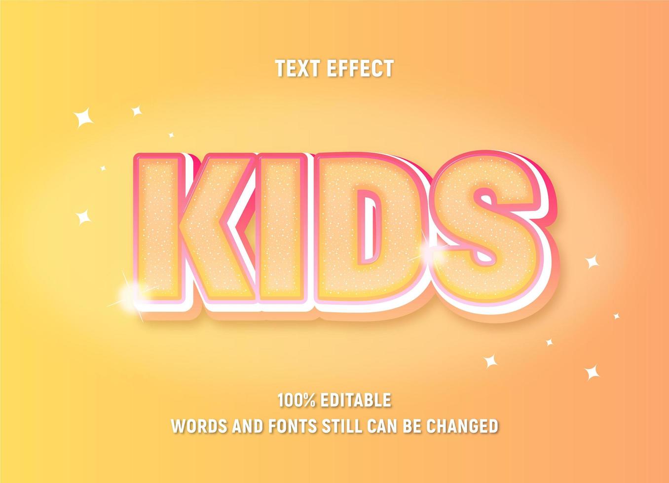 Yellow gradient editable text with sparkles and outlines vector