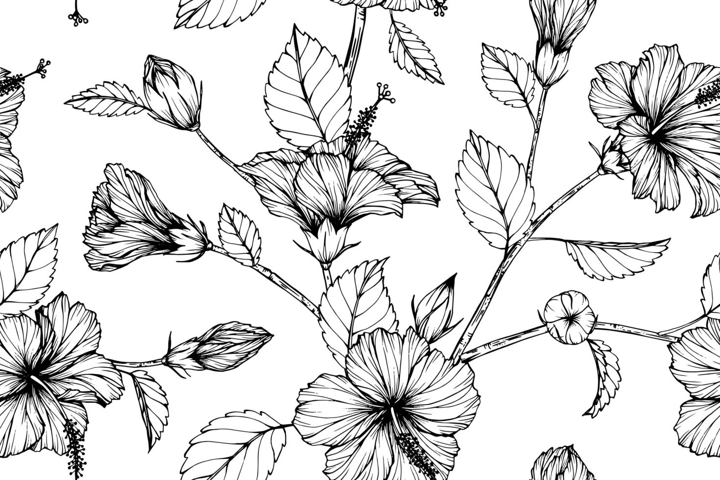 Hibiscus hand drawn seamless pattern vector