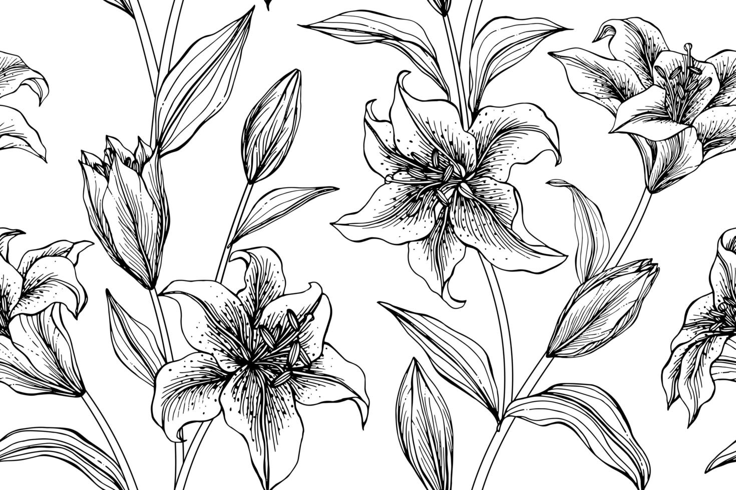 Lily hand drawn botanical seamless pattern vector