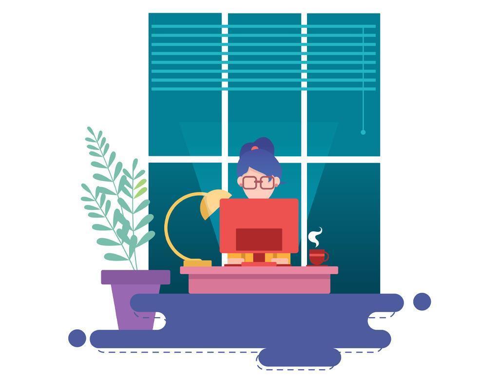 Woman Working at Home in Front of Window vector