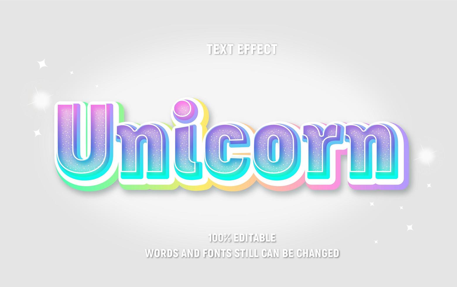 Rainbow colored editable text with sparkles vector