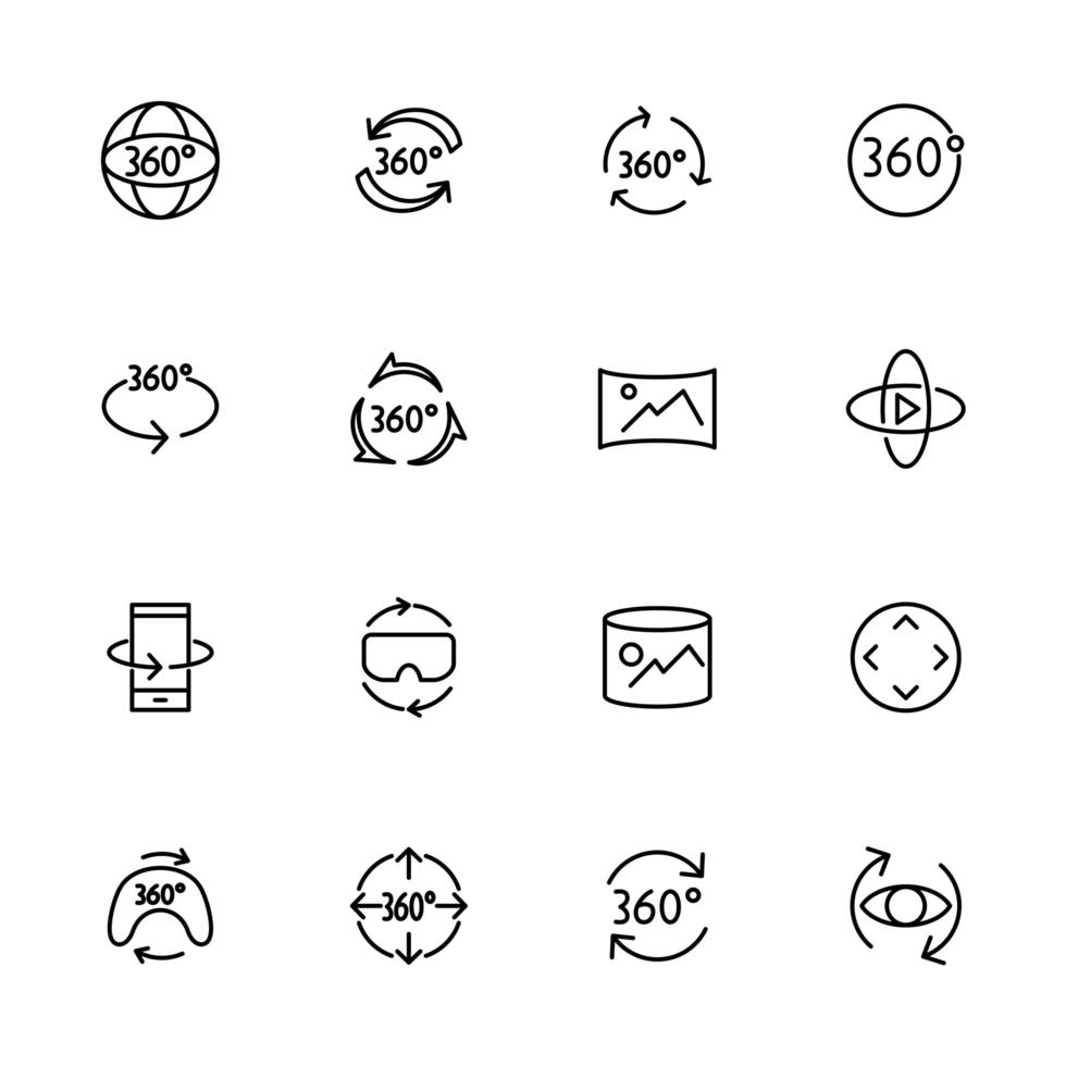 Line icon set of 360 camera symbols vector