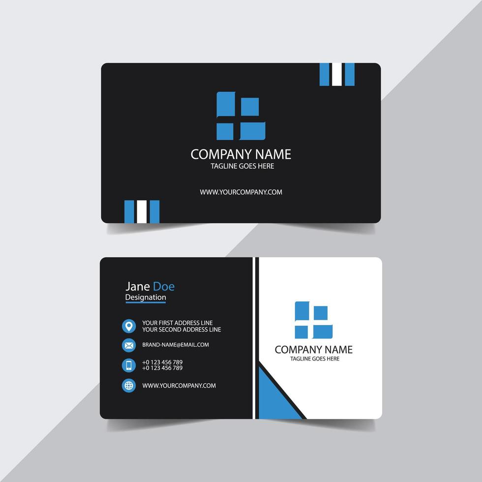 Business Card in Black and White with Blue Triangle vector