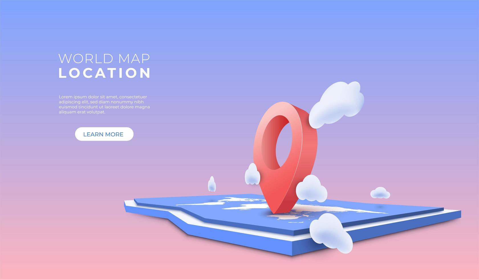 3D styie red navigator pin on world map vector