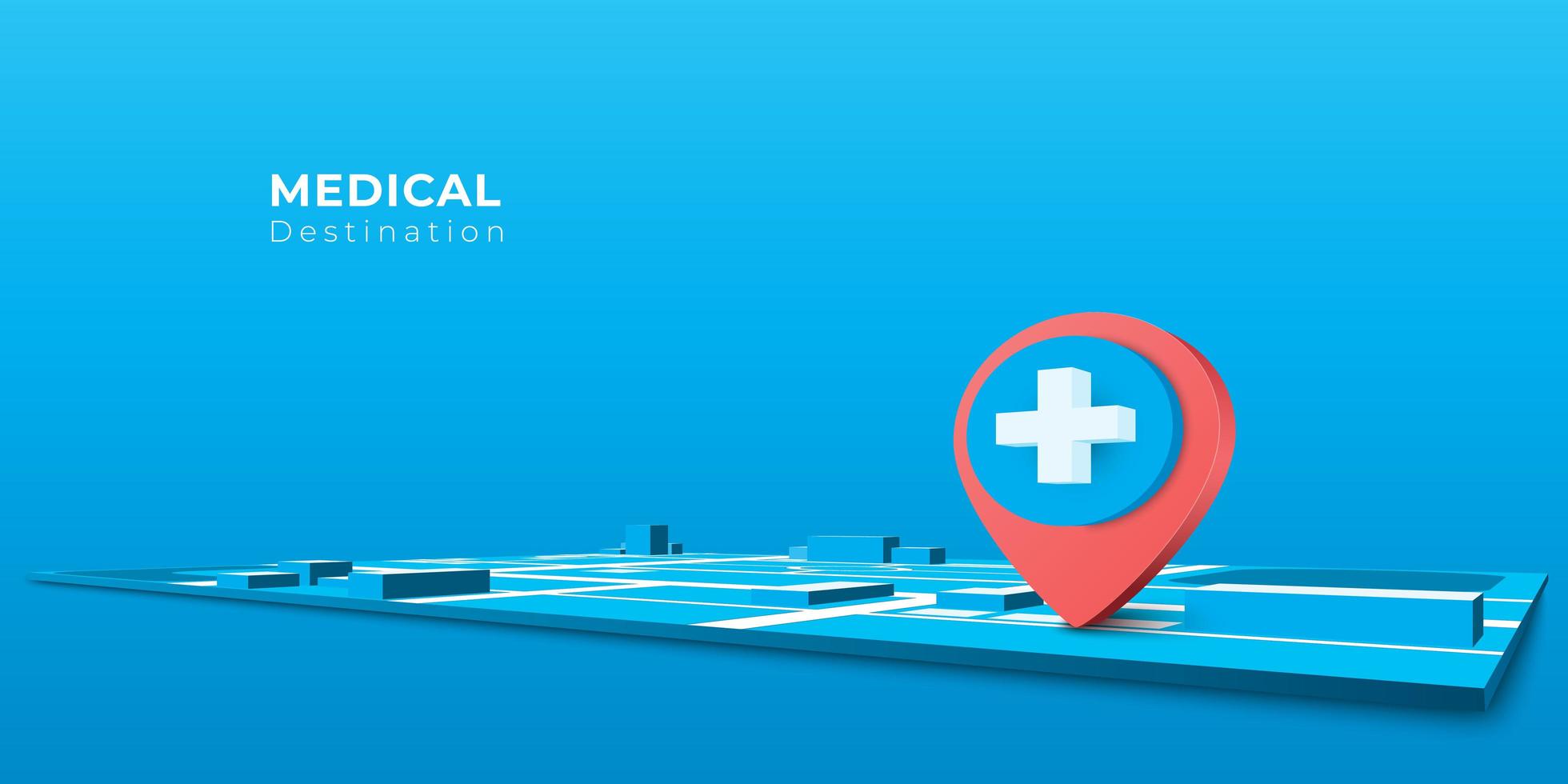 Icono de pin de hospital de navegación de estilo 3D en el mapa vector