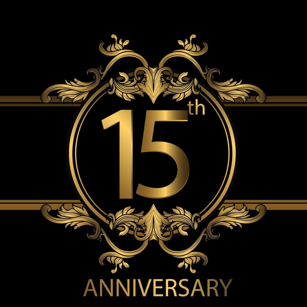 15th anniversary golden luxury emblem on black vector