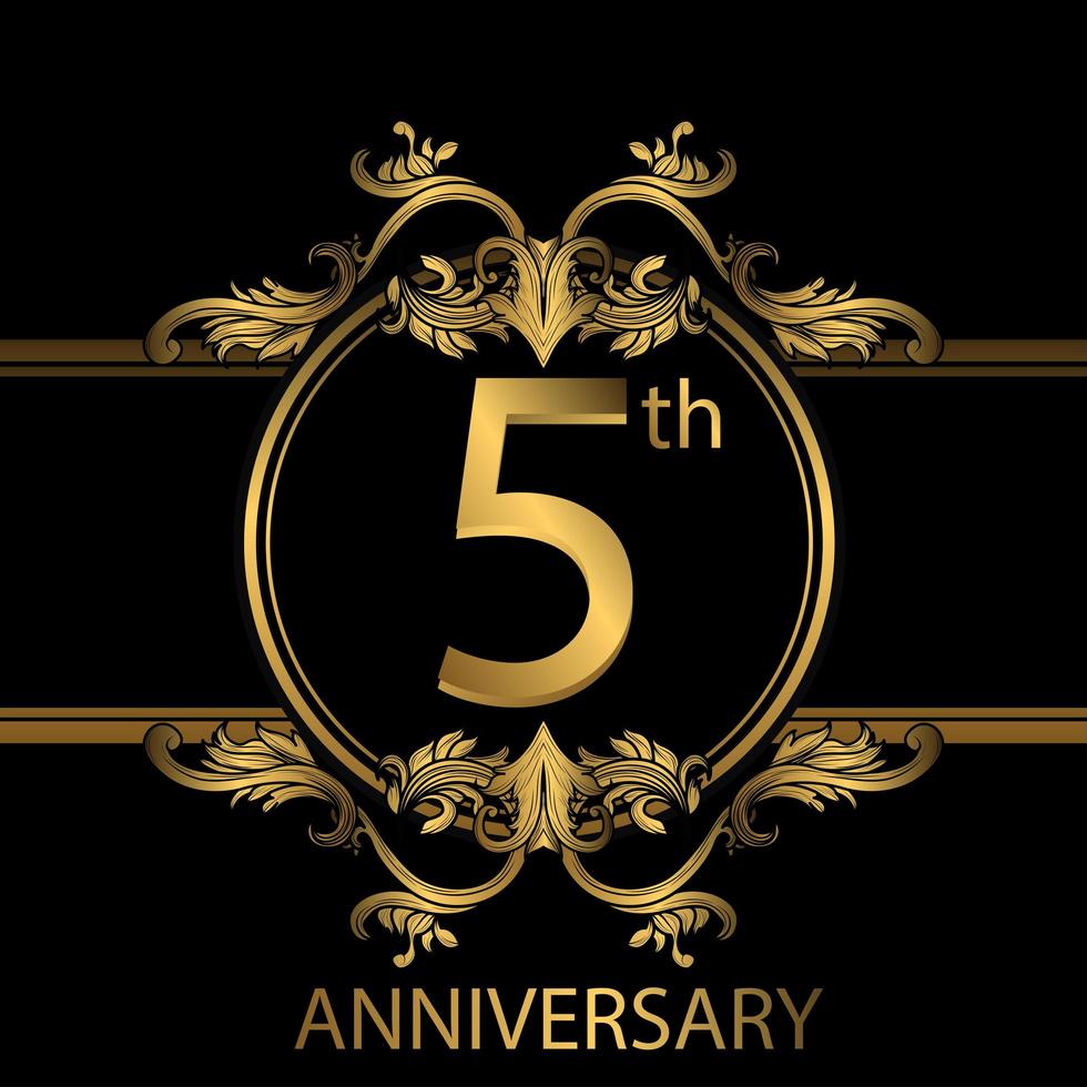 5th anniversary golden luxury emblem on black vector