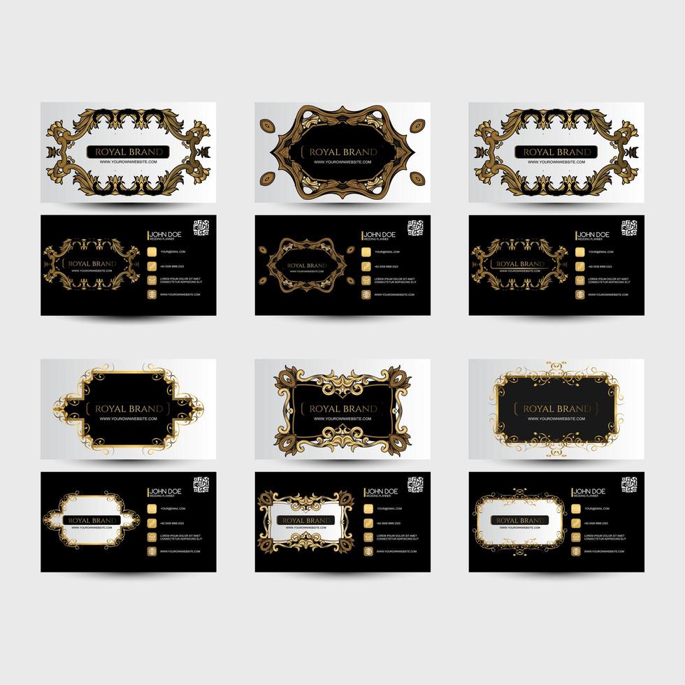 Black and white business cards with golden ornaments vector