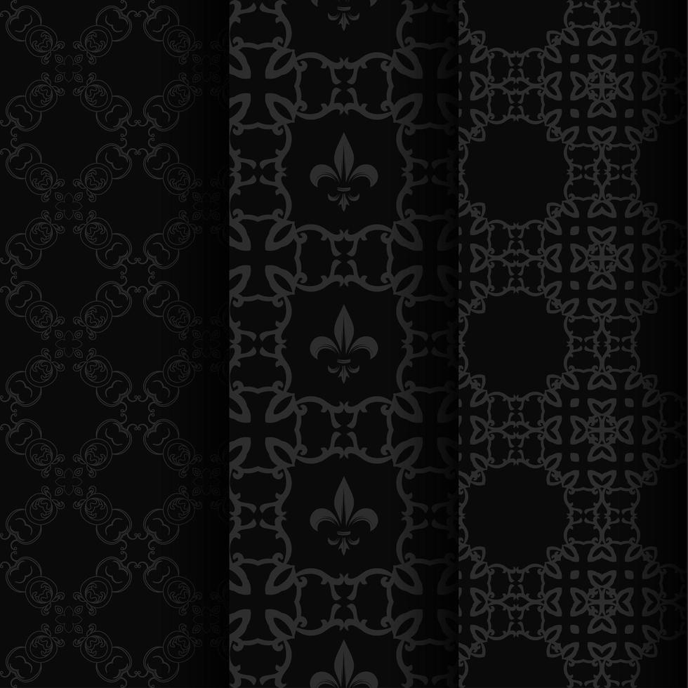 Seamless vintage heraldic gray patterns on black vector