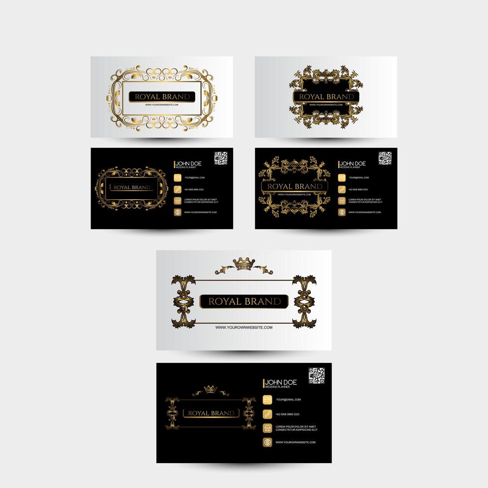 Vintage style business card set with gold ornaments vector