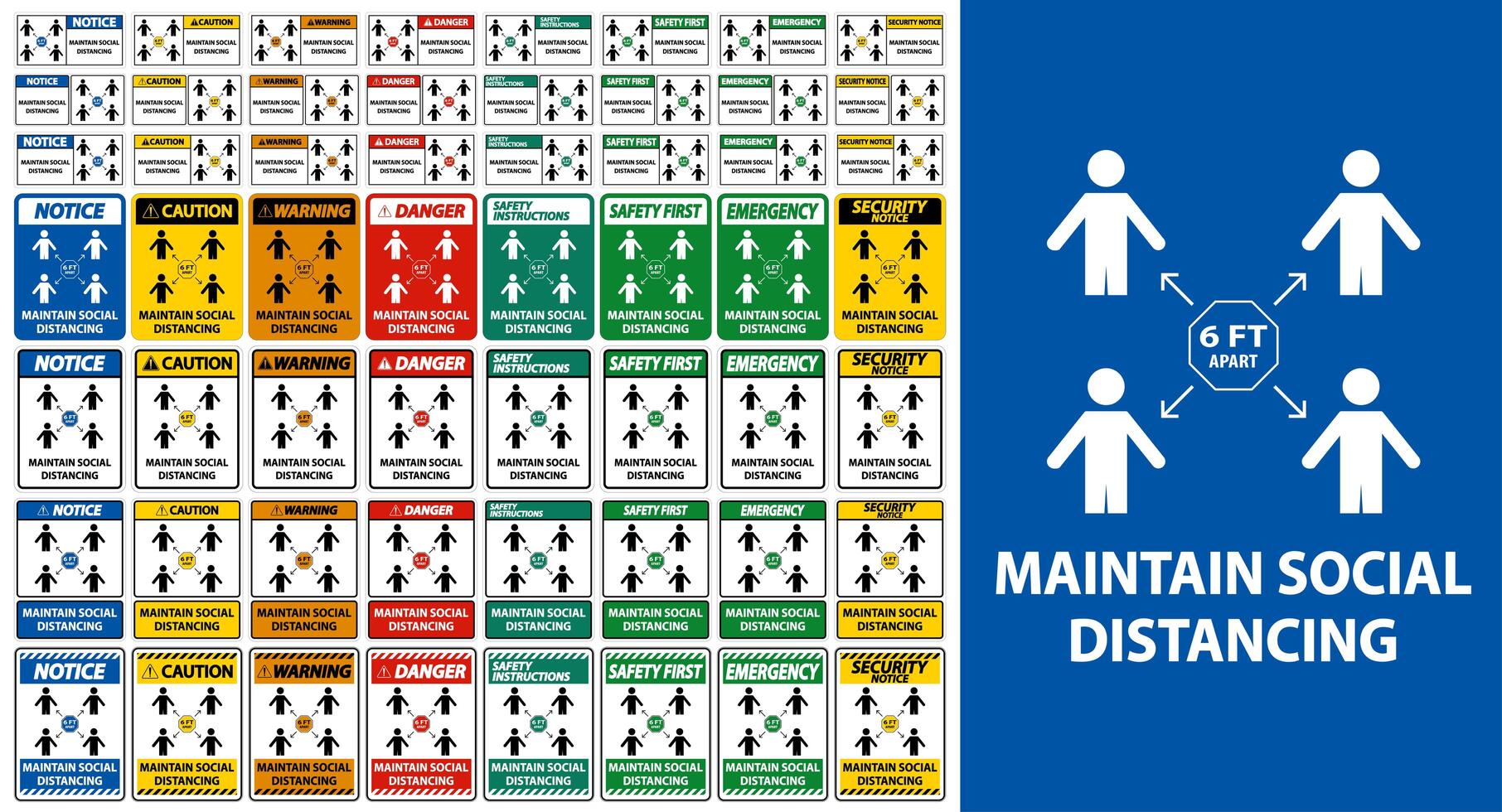 Maintain social distancing sign set  vector