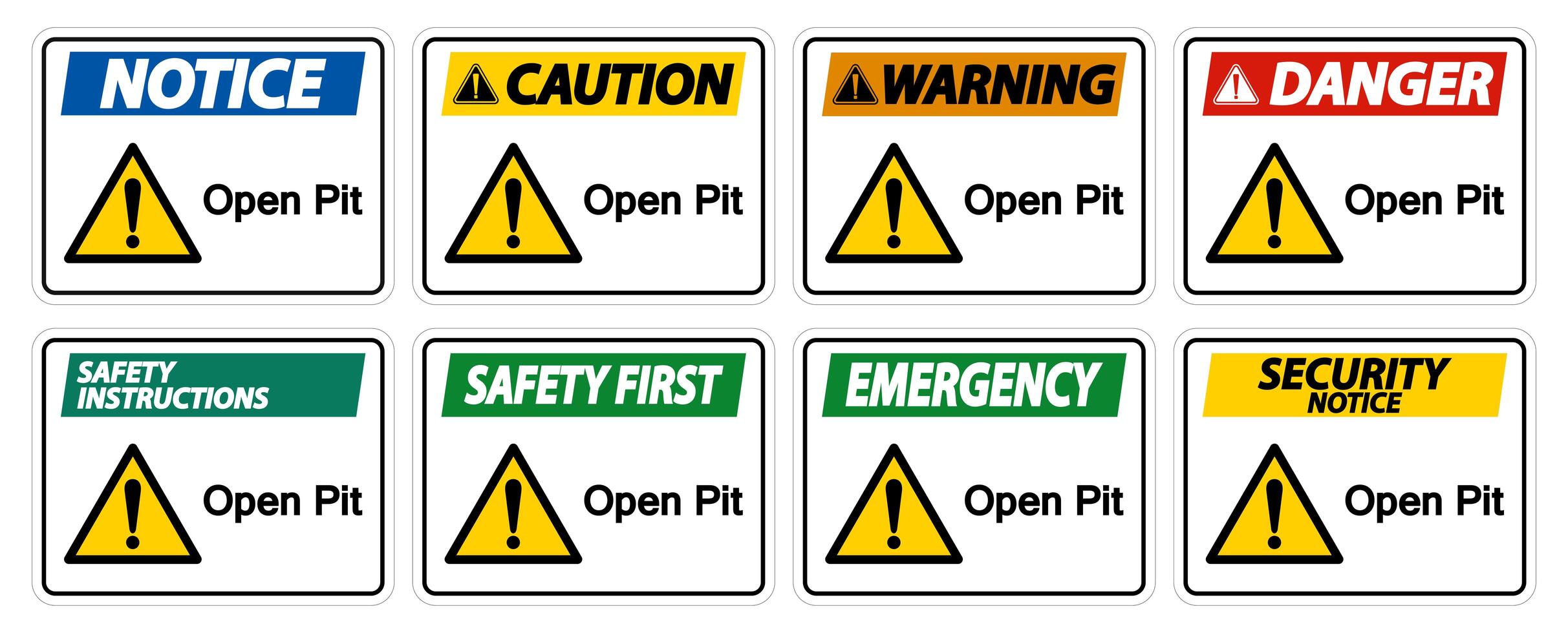 conjunto de señal de advertencia a cielo abierto vector