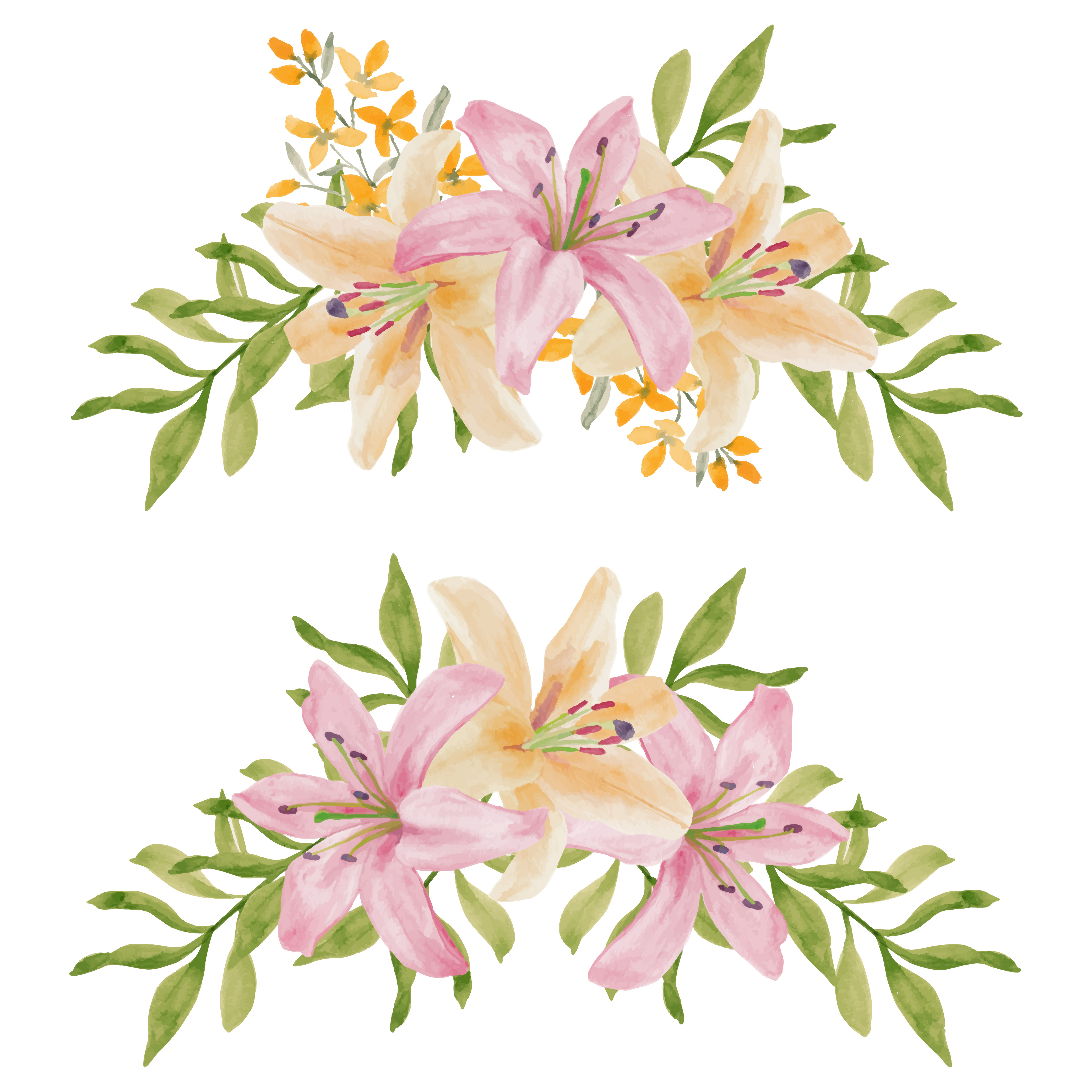 Download Watercolor curved lily flower arrangement set - Download ...
