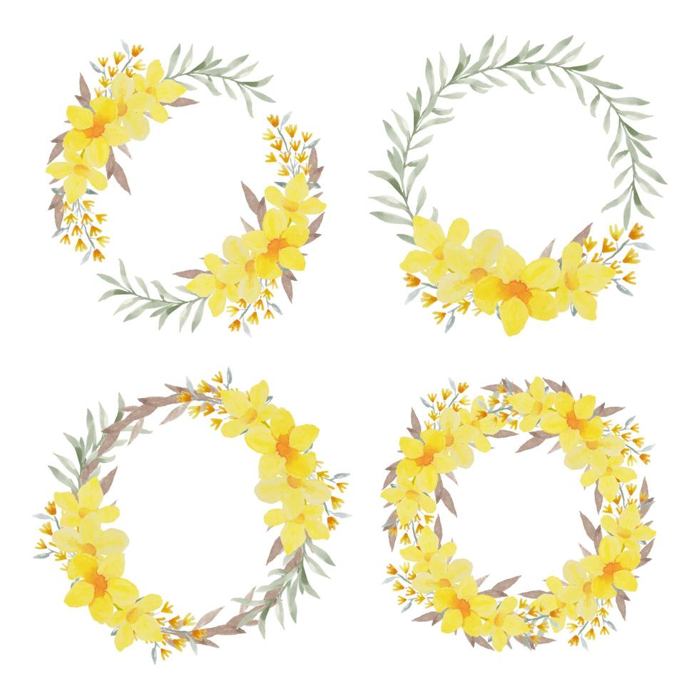 Watercolor yellow allamanda circle frame set vector