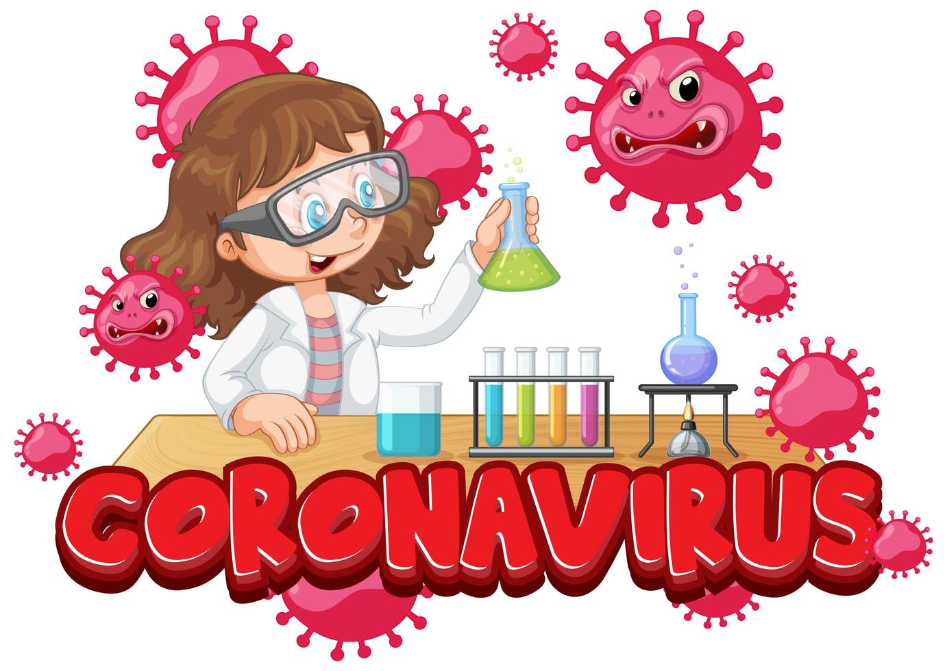 Niña experimentando con coronavirus en el laboratorio vector