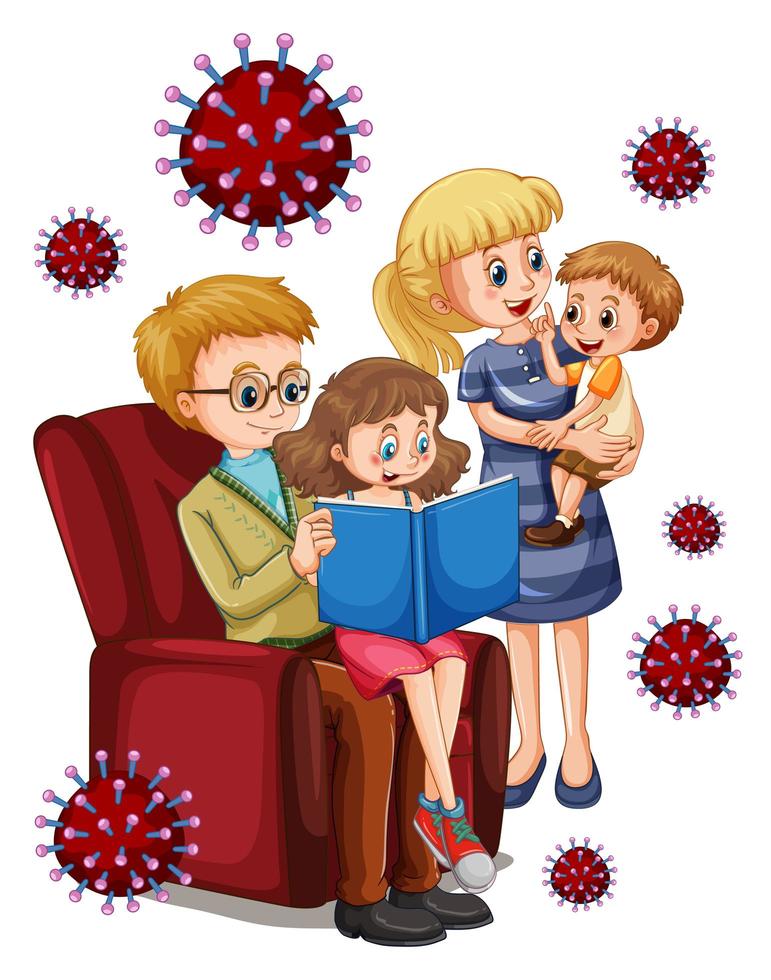 Reading Family Members in House with Virus Cells vector