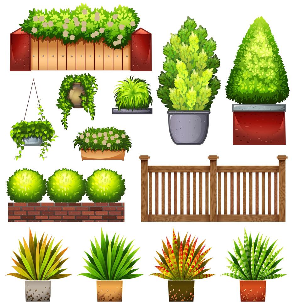 conjunto de varias plantas y vallas vector