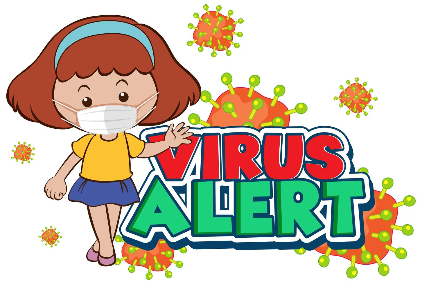 diseño de alerta de virus con niña en mascarilla vector