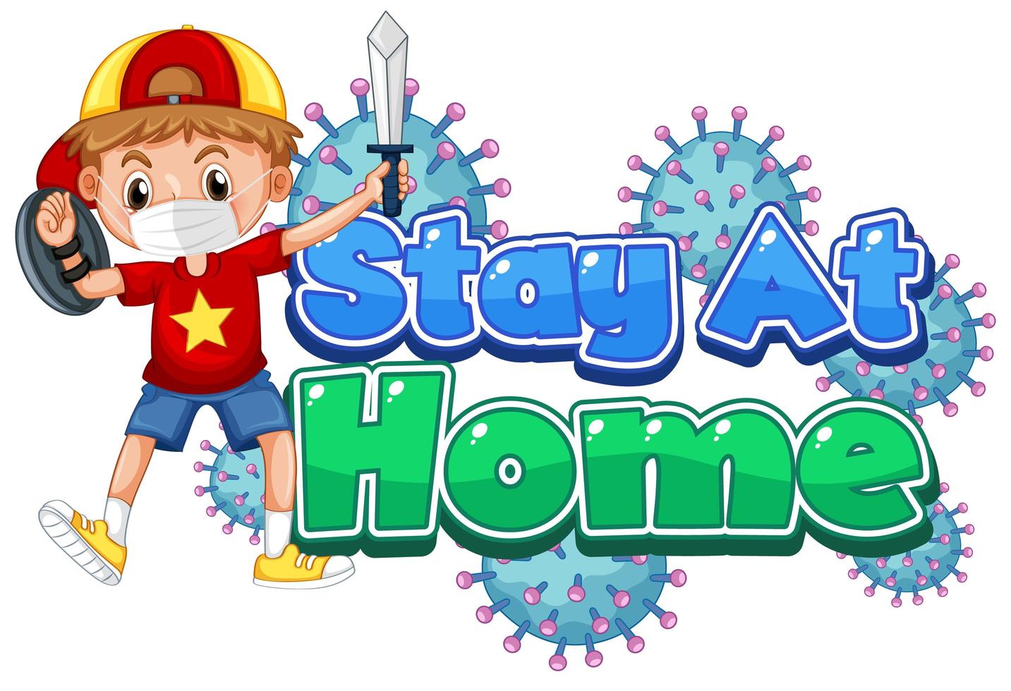 Boy with Sword and Shield Stay at Home Poster vector