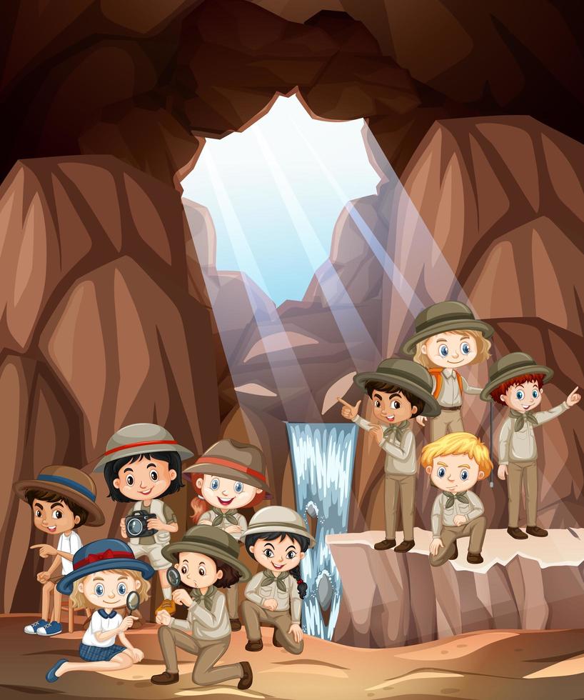 escena con niños en la cueva vector