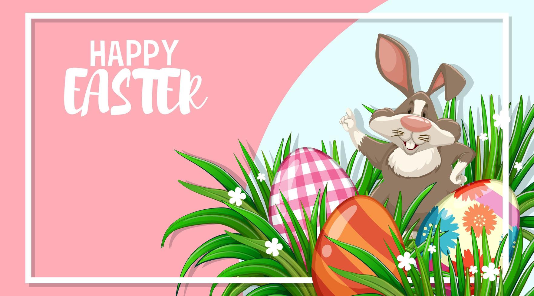 Easter Design with Rabbit and Painted Eggs in Frame vector
