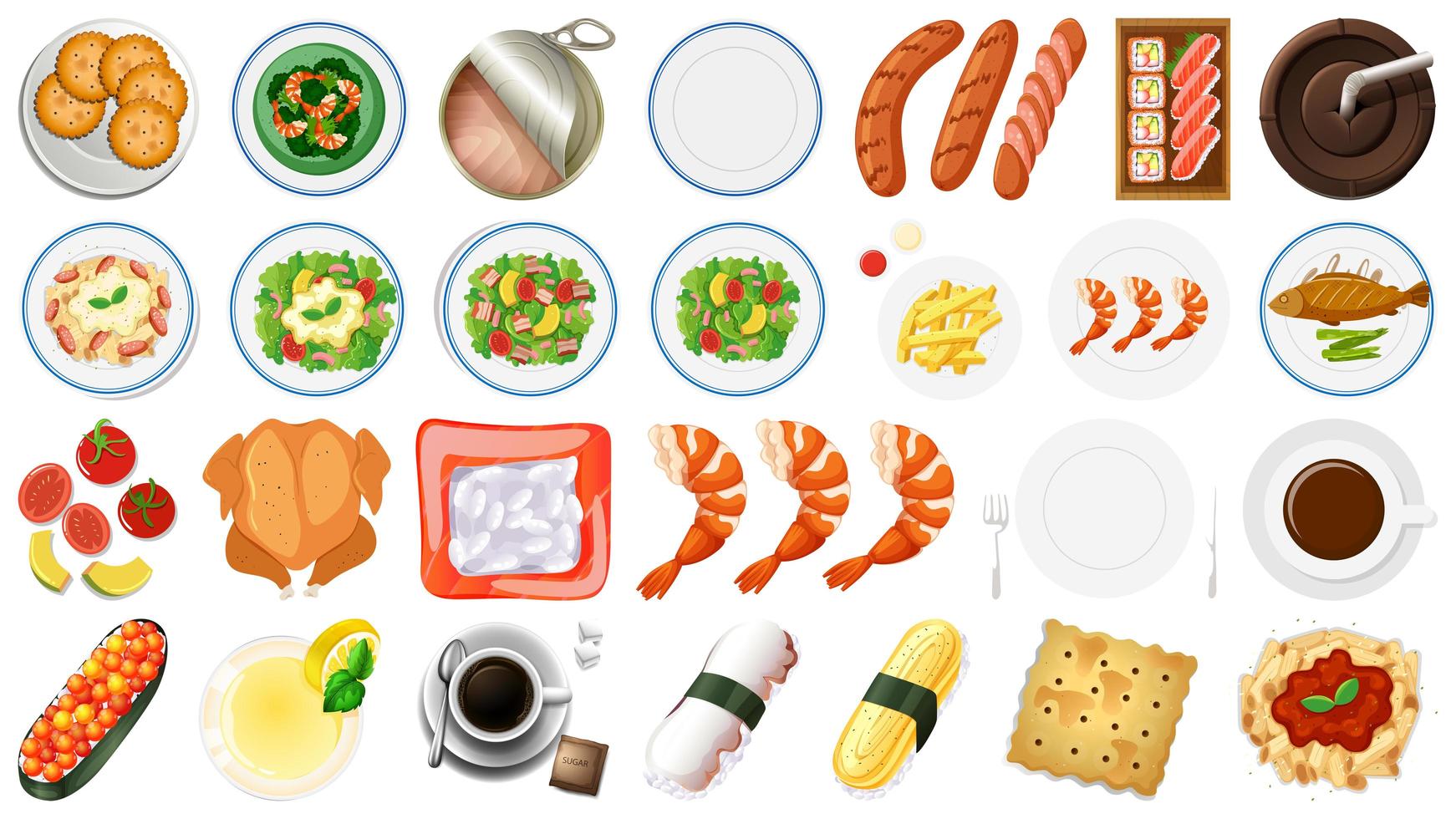 Set of Food Items on White vector