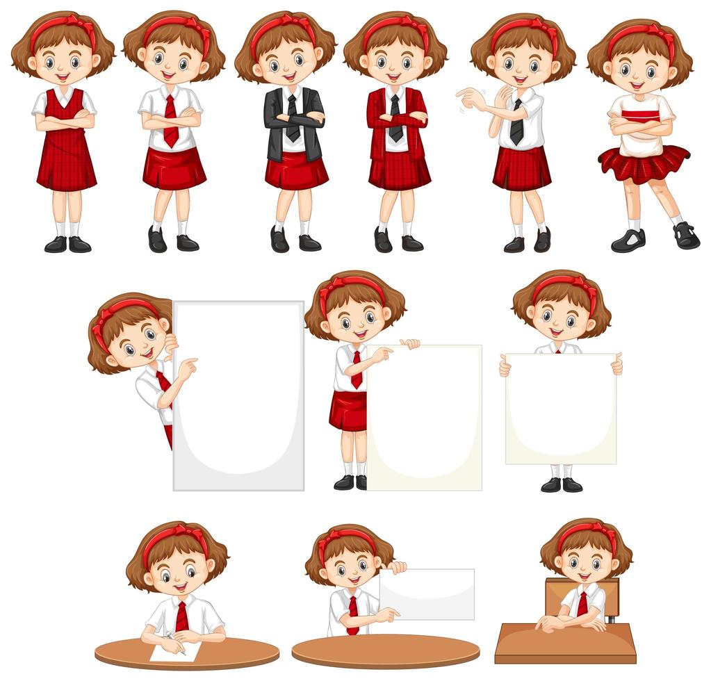 Set of Girls in School Uniform vector