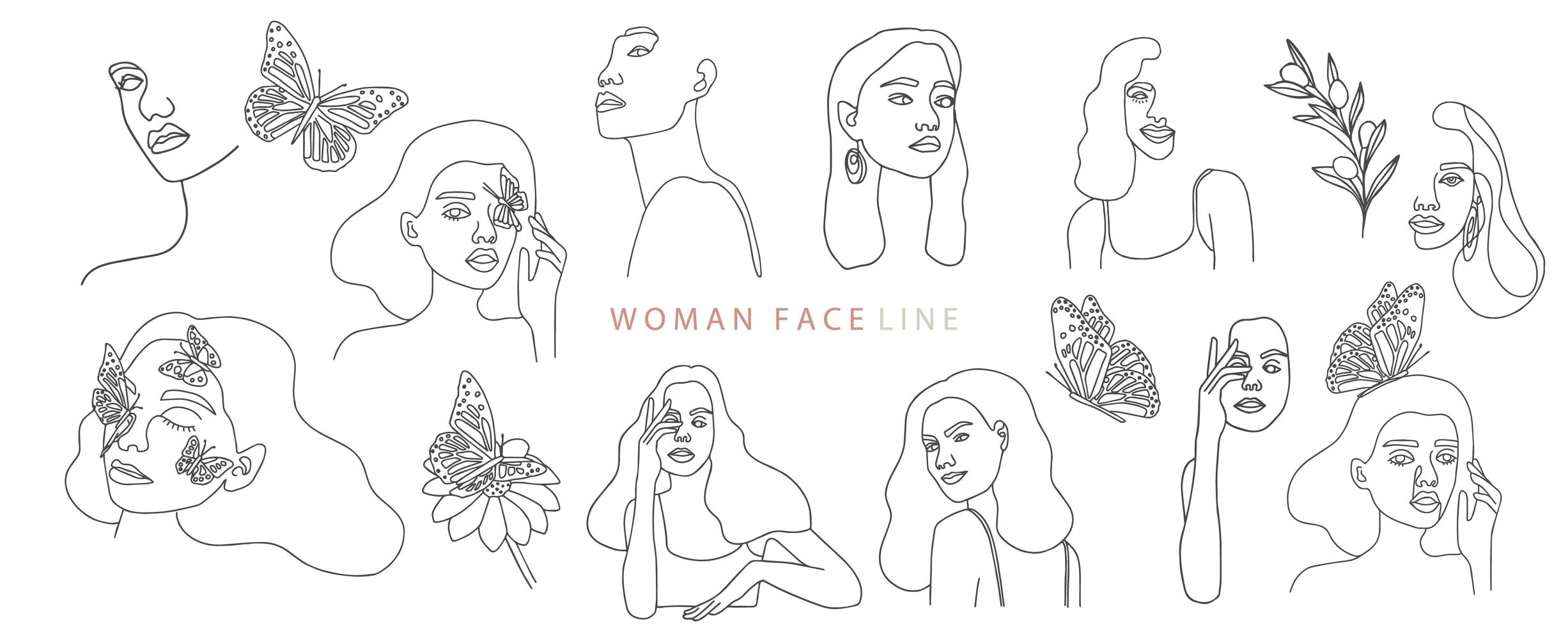 Collection of fine line style women vector