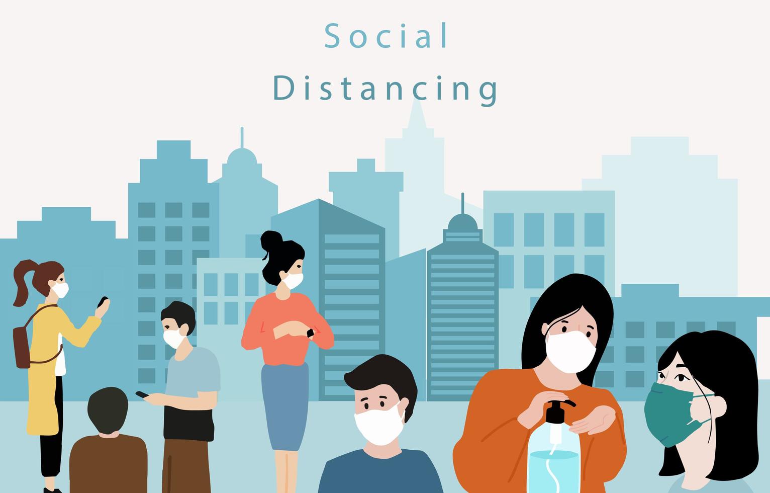 Social distancing outside in city poster vector