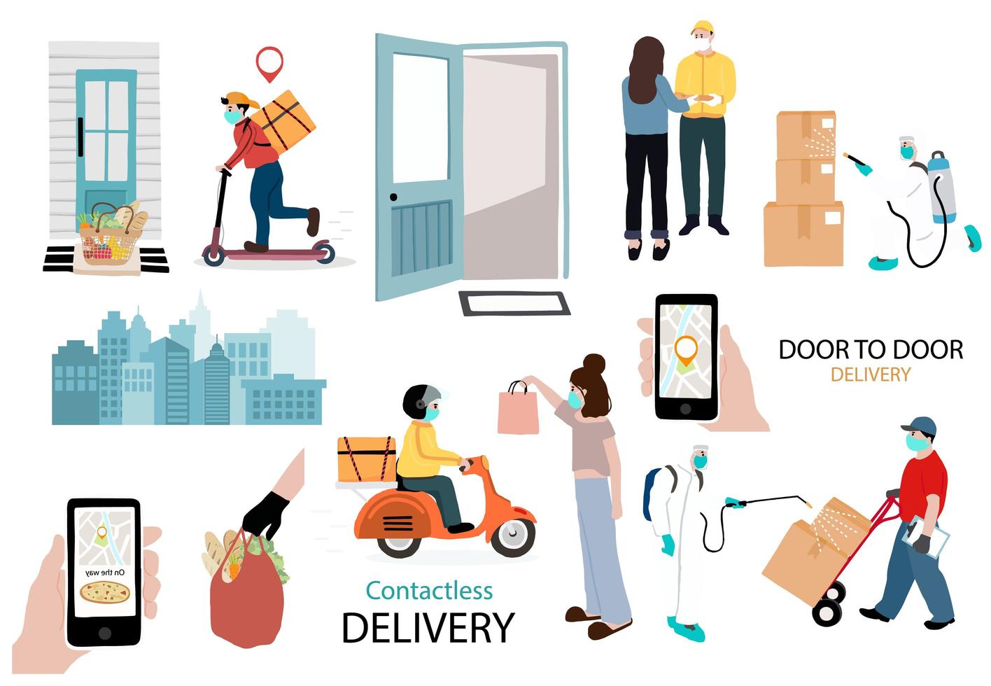 Contactless online service and delivery image set vector