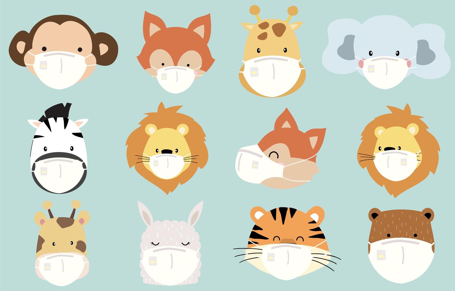 Masked animal head collection vector