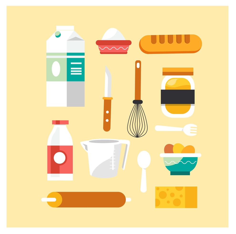 Baking tools and food collection vector