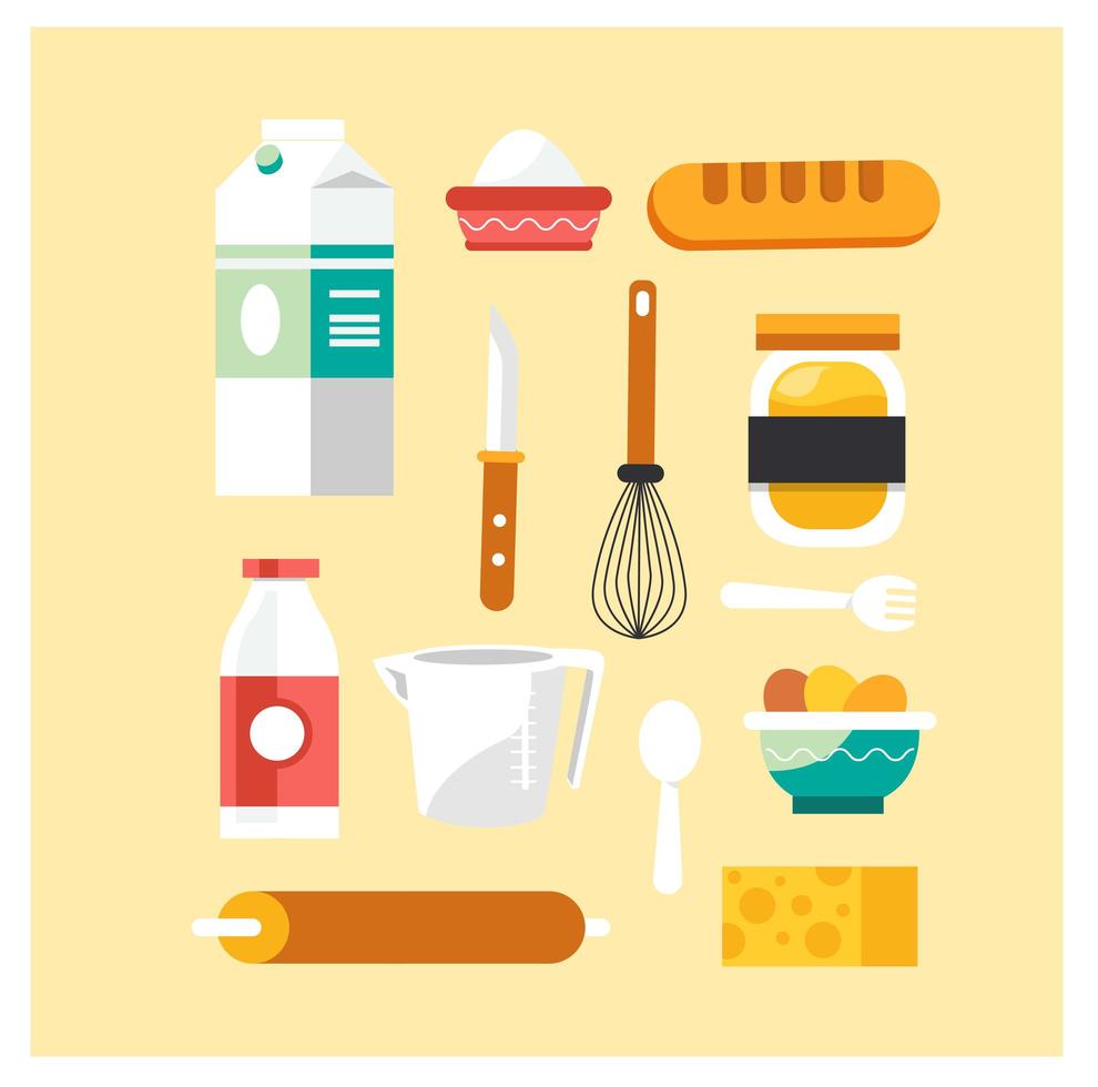 Baking tools and food collection vector