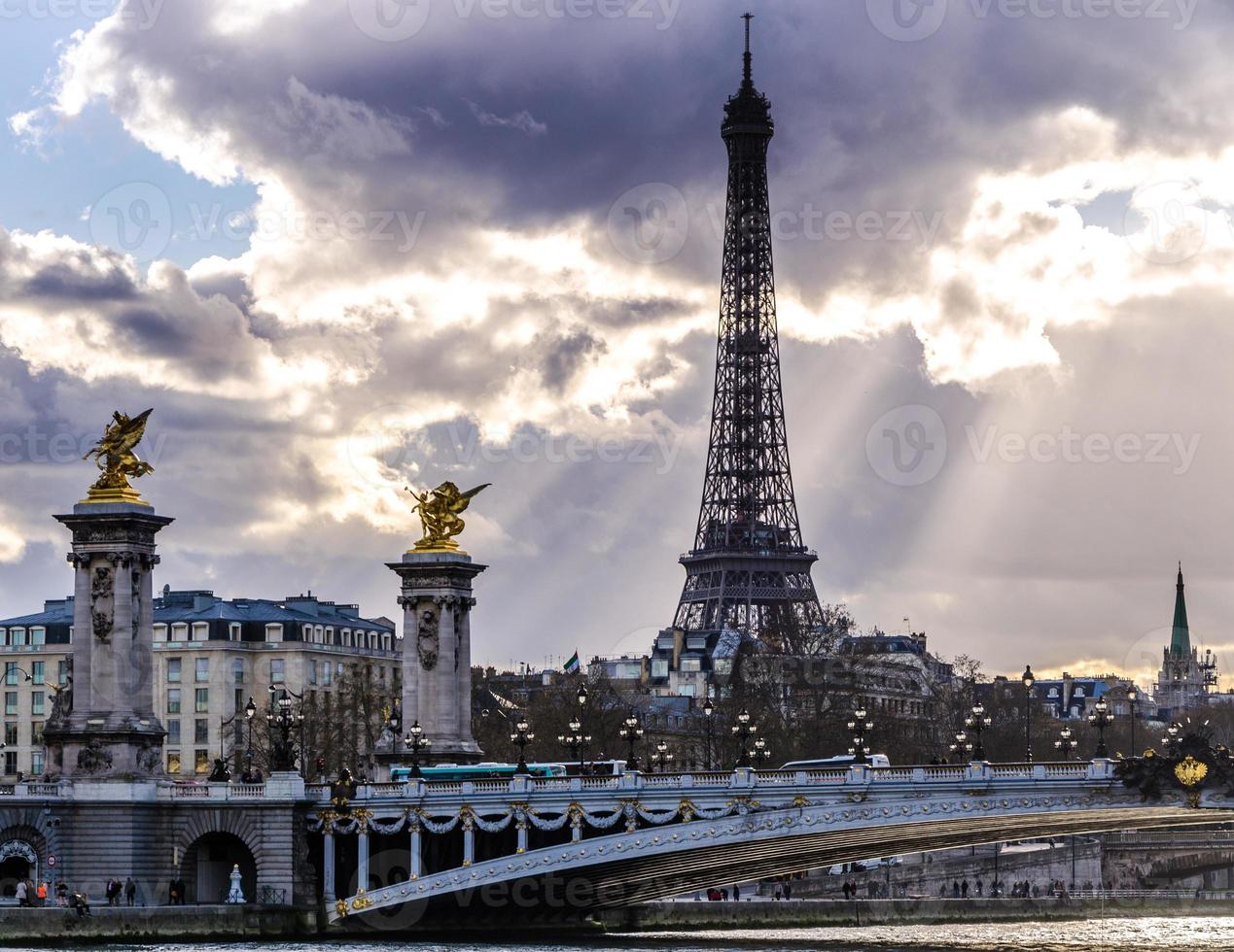 Alexandre III Bridge and Eiffel tower, Paris photo