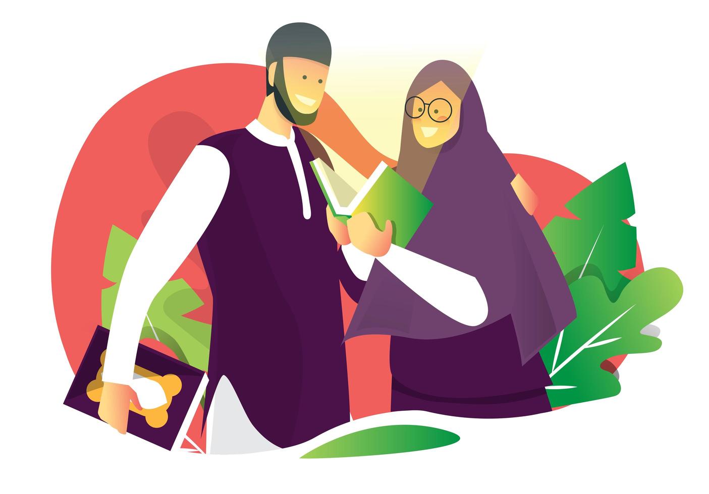 pareja musulmana que lee vector