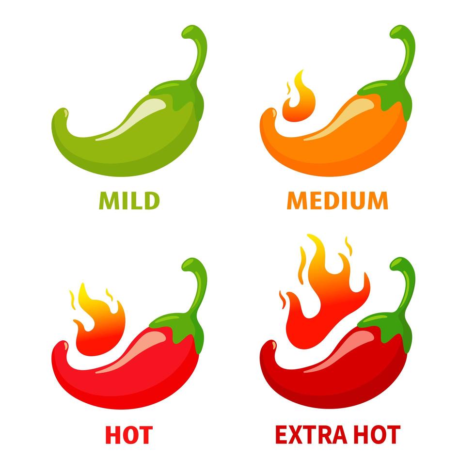 conjunto de iconos de chile picante suave a extra vector