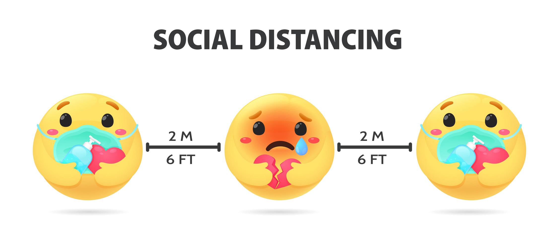 Social Distancing Emojis Spaced Apart and Anxious vector