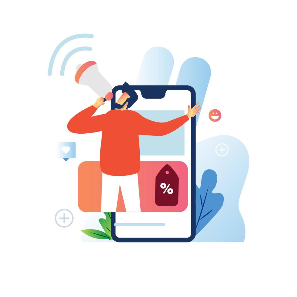 Man who using megaphone  vector