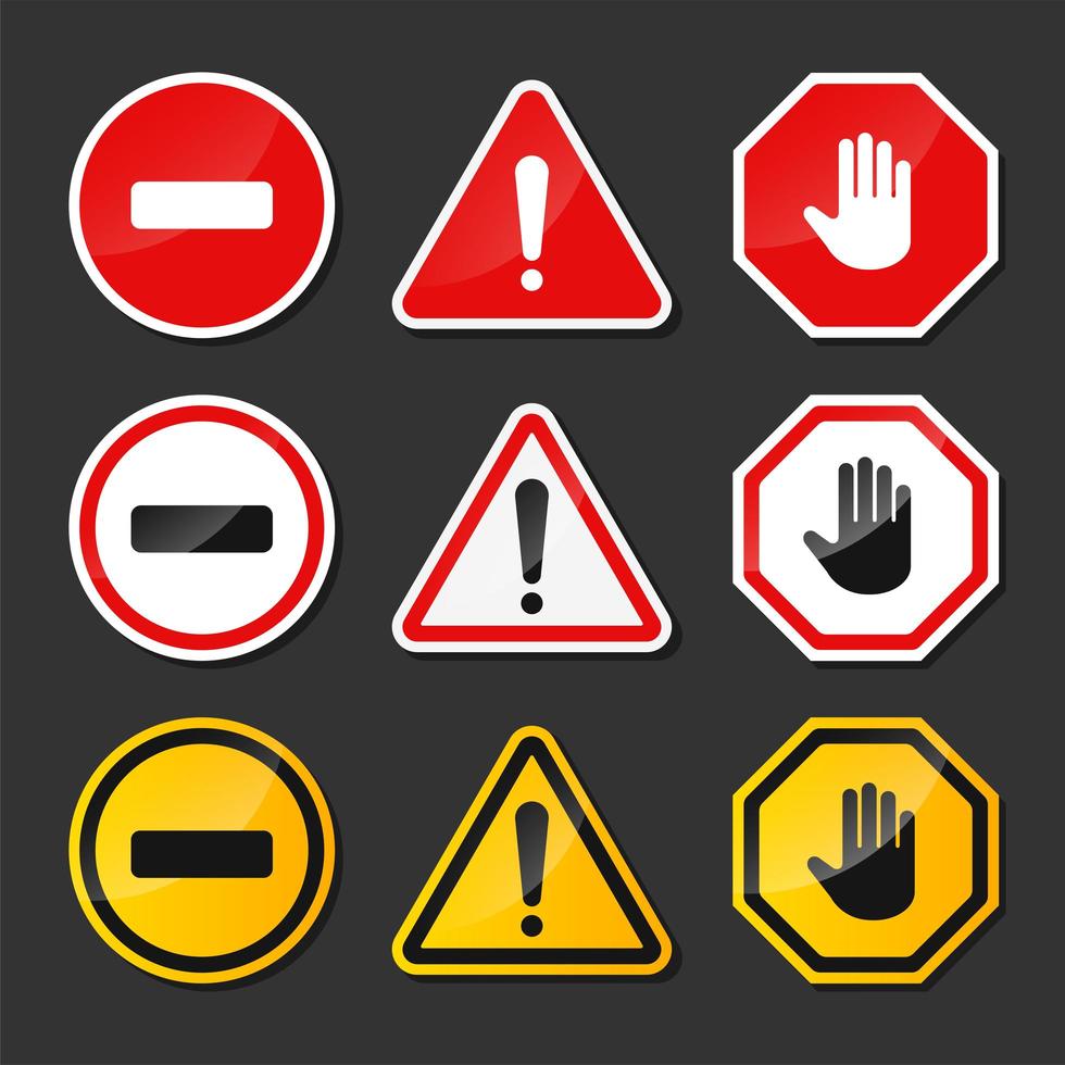 Red, Black, Yellow Warning Signs vector