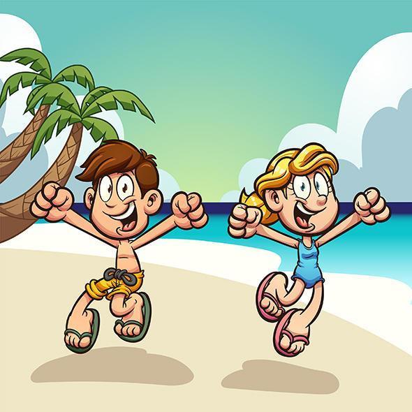 Summer kids jumping on beach vector