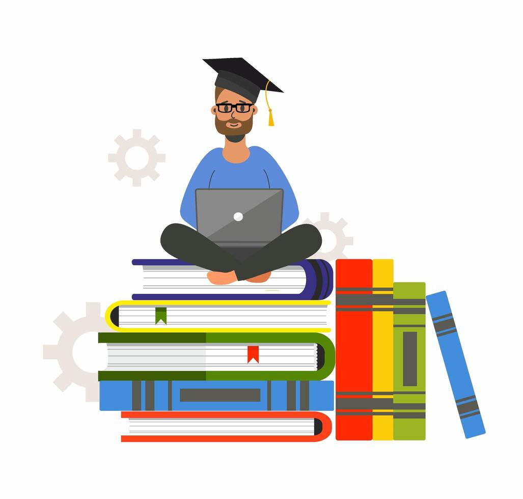 Online education with man sitting on books vector