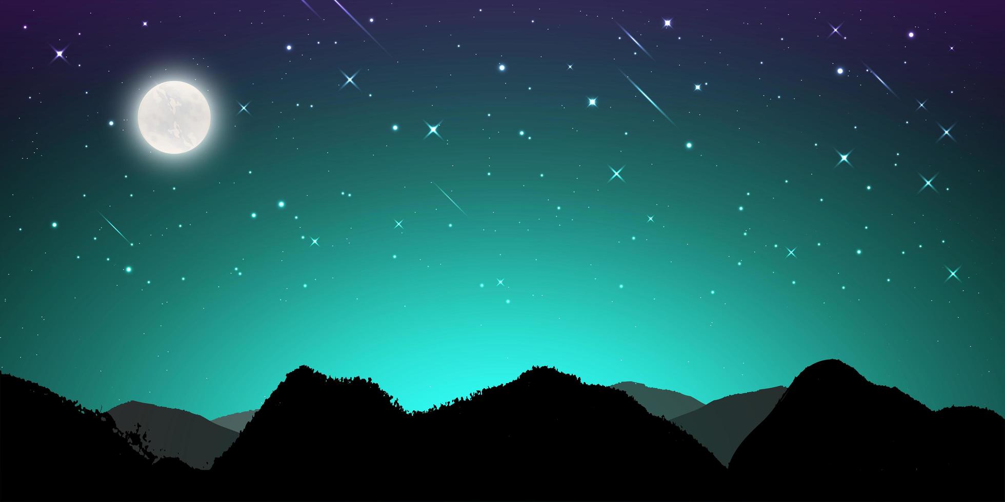 Night landscape with silhouettes of mountains and sky  vector