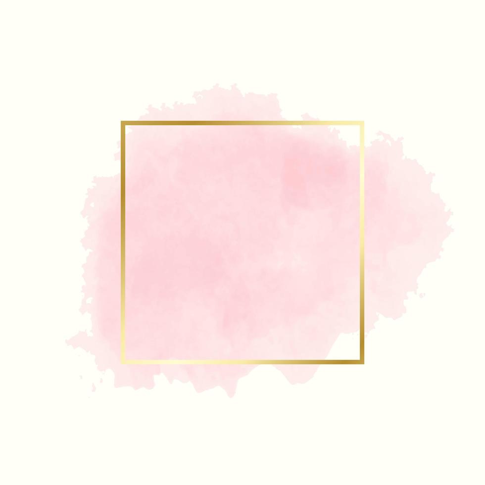 Pink watercolor splash in gold frame on yellow vector