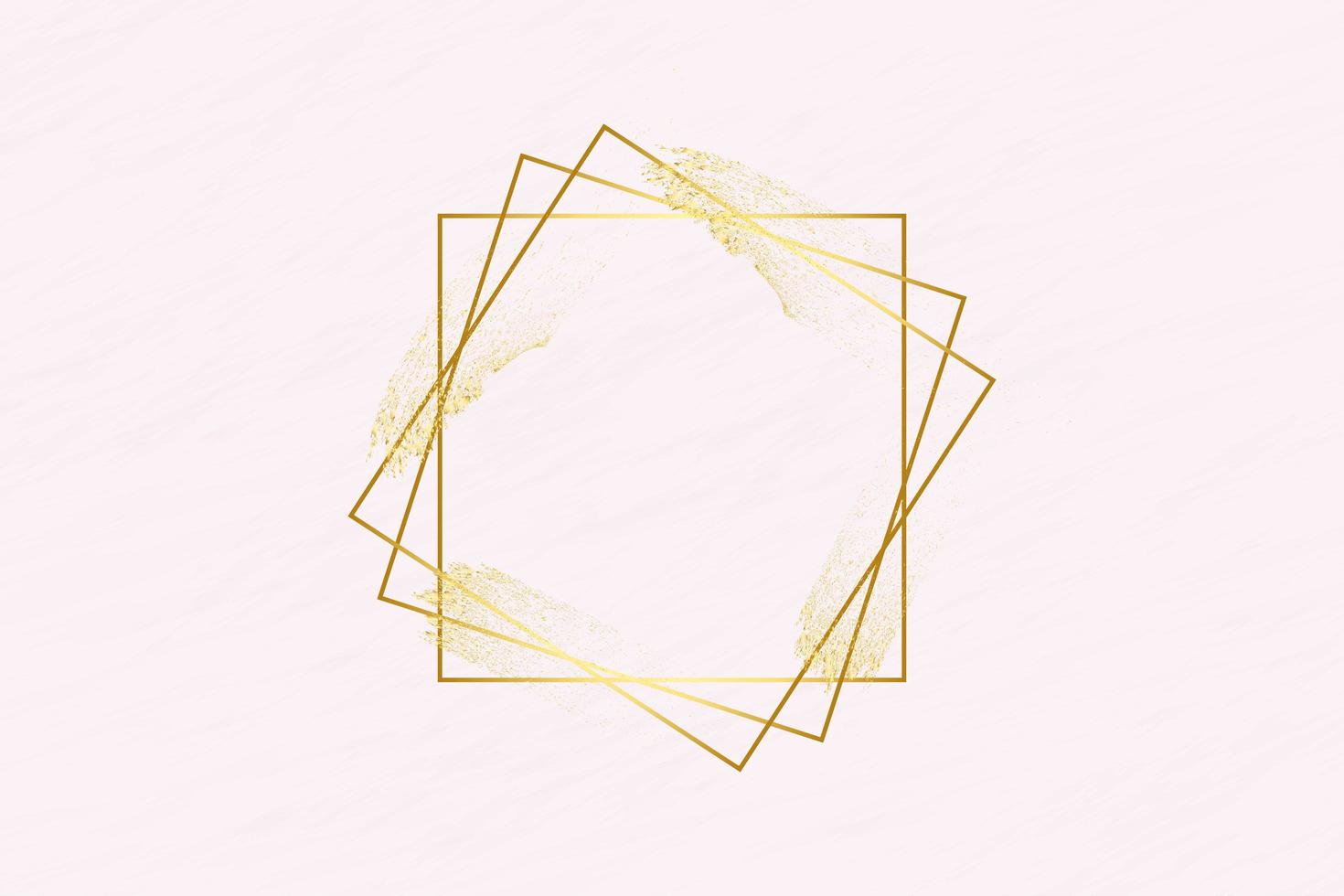 Golden grunge brush stroke and squares on pink vector