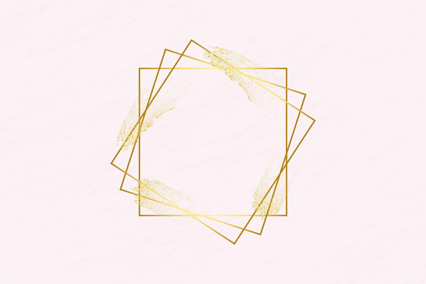 Golden grunge brush stroke and squares on pink vector