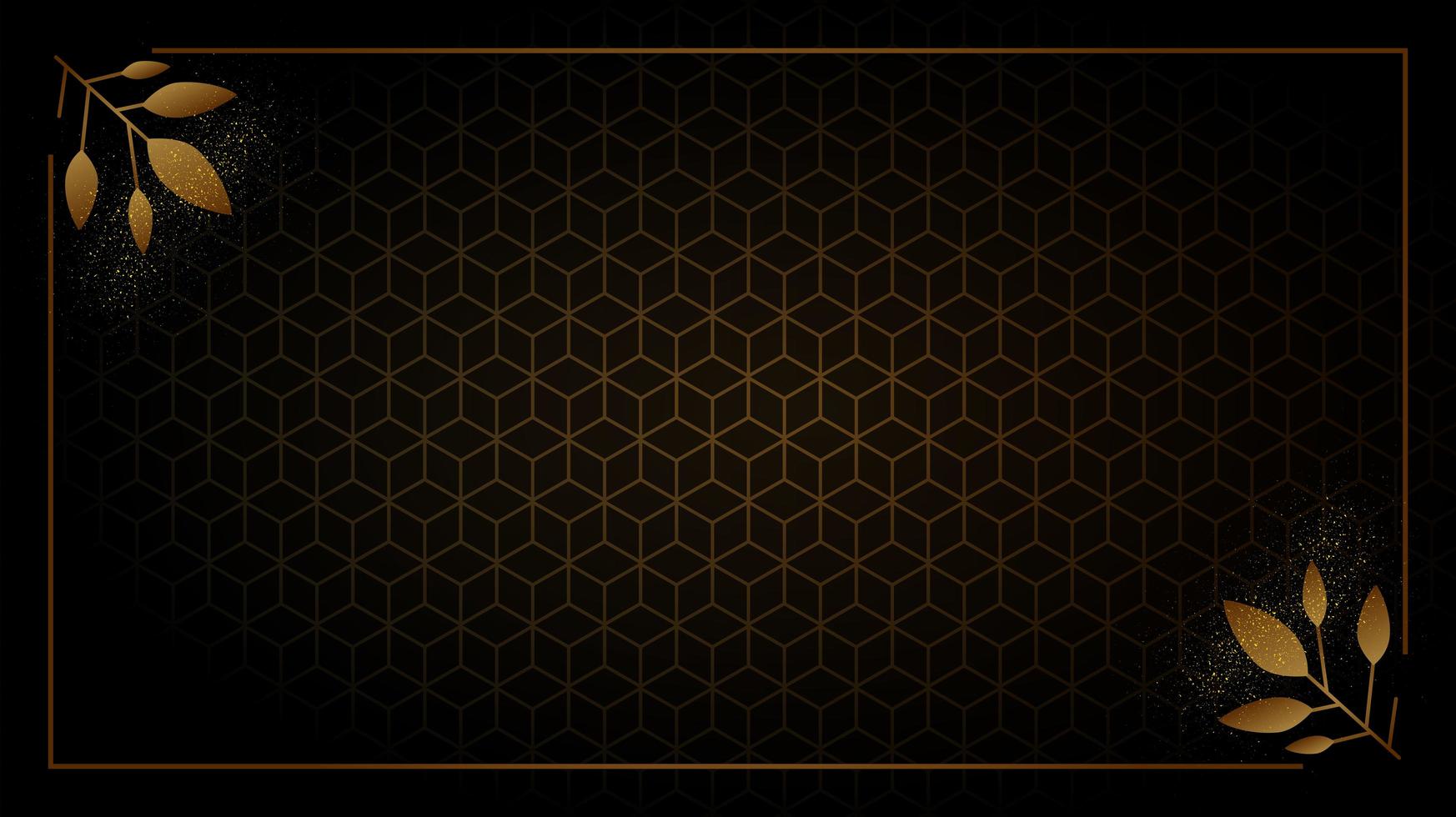marco dorado con follaje de esquina en patrón de cubo vector