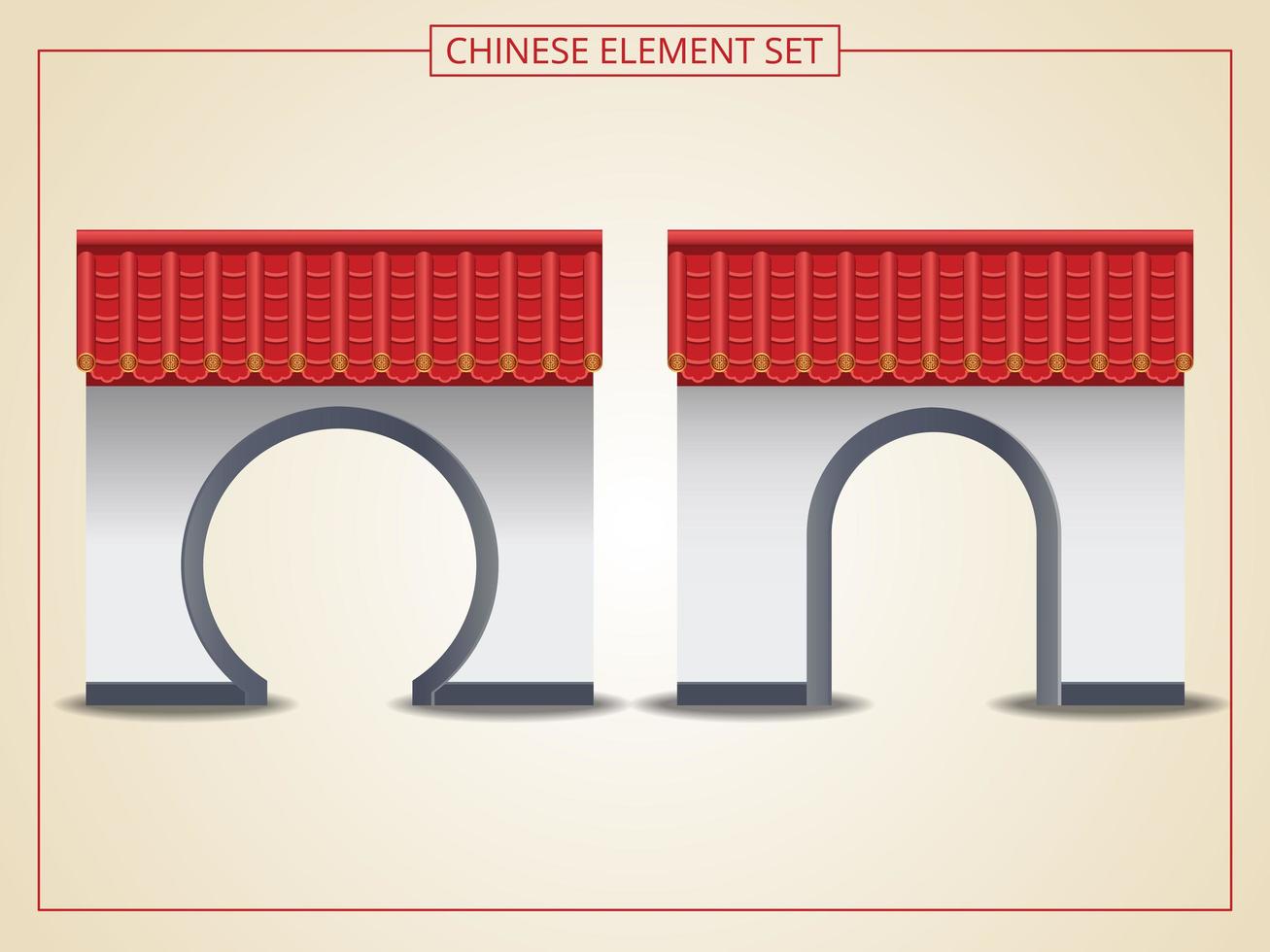 Chinese archway with red roof set vector